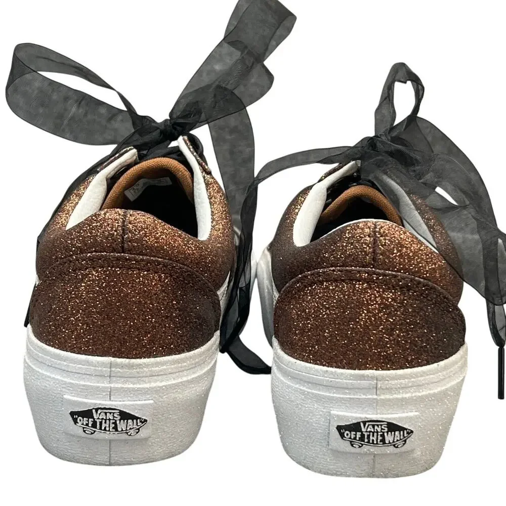 Vans Old Skool Sparkly Bronze Glitter Platform Sole Skate Shoe Sneaker Women 5.5